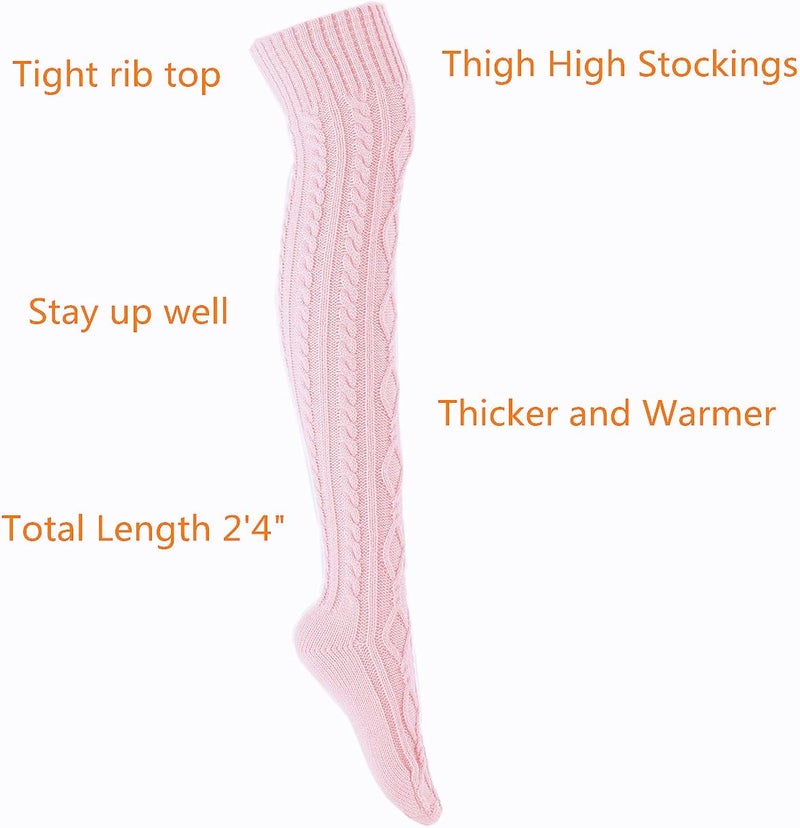 SherryDC Women's Cable Knit Thigh High Boot Socks Extra Long Winter Stockings Leg Warmers - Image 2